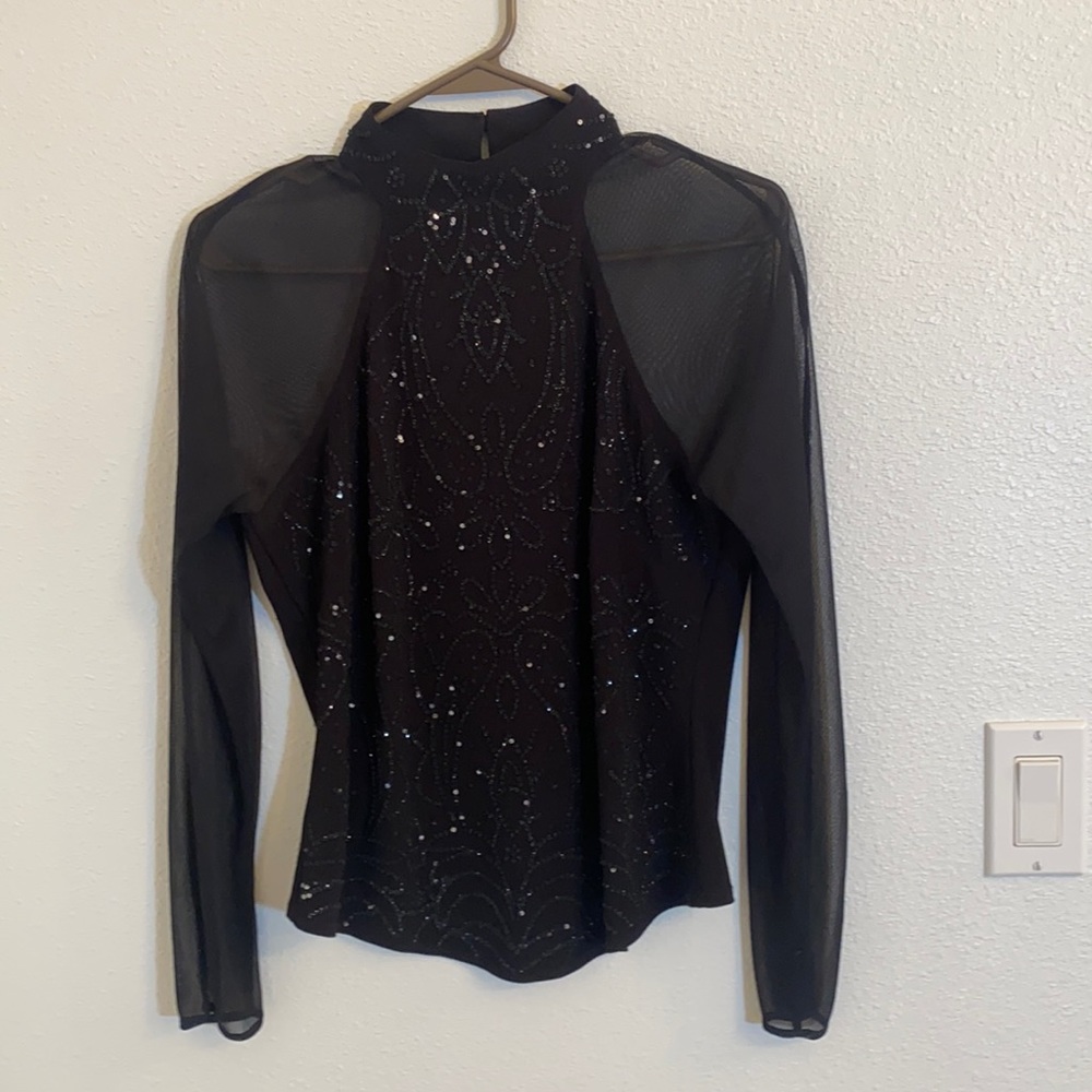 90s black mesh mock neck top sheer bead influencer